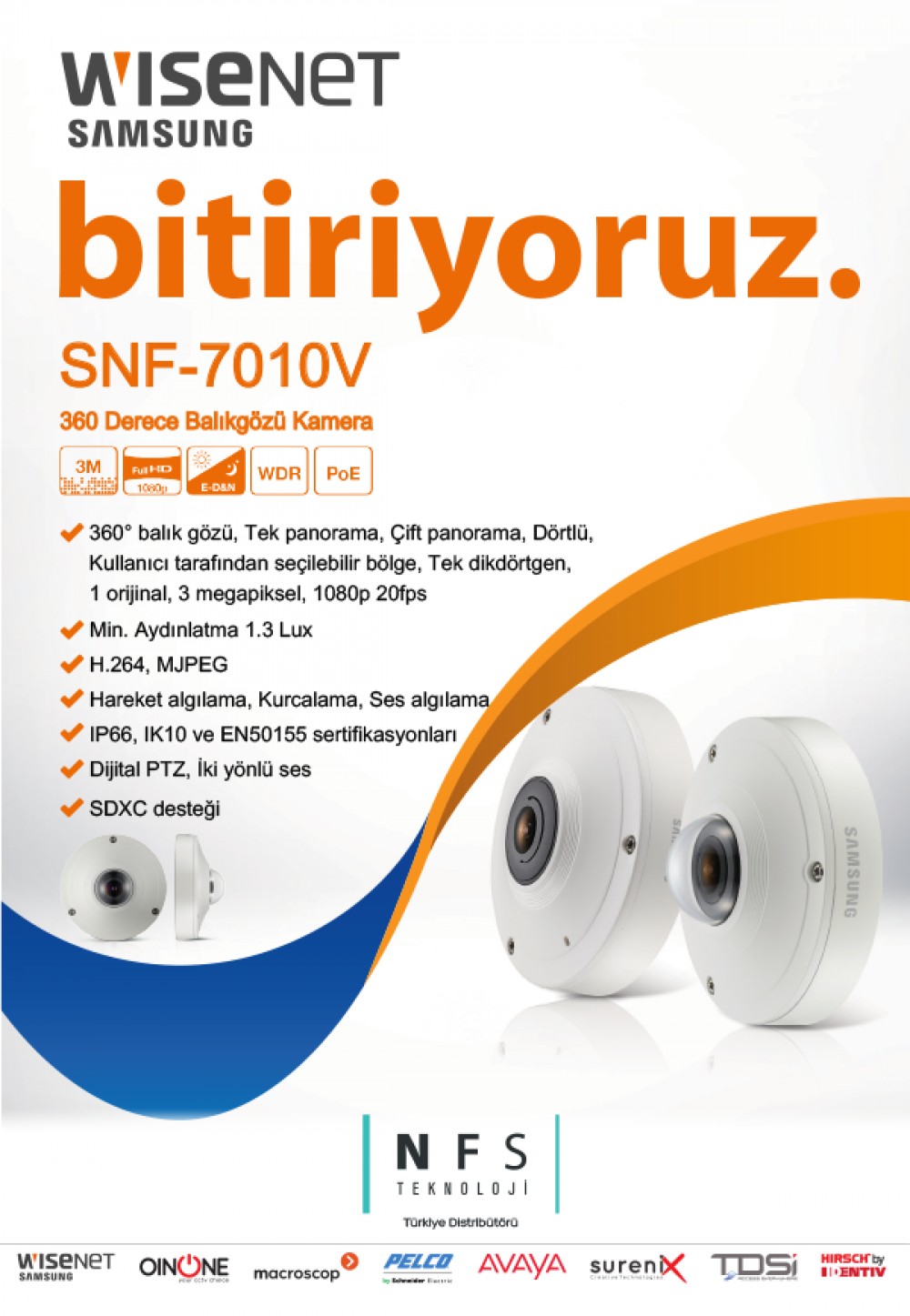 Samsung Wisenet SNF-7010V 3MP 360 Derece Balıkgözü Kamera